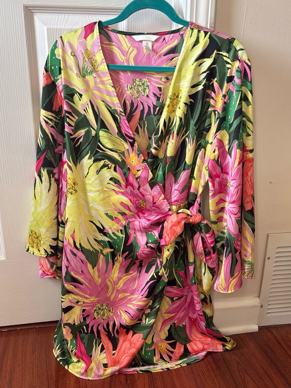 H&M Pink & Yellow Floral Wrap Dress